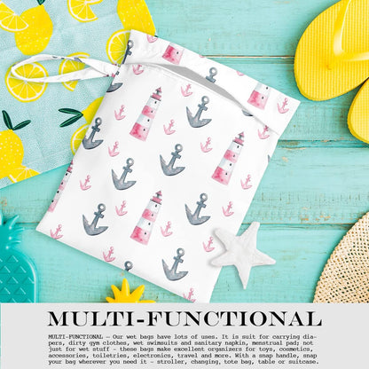 Wet Bag, Wet Dry Bag, Wet Bag for Swimsuit, Travel, Beach, Pool, Diapers, Dirty Yoga Gym Clothes, Makeup Bag, Waterproof Reusable Beach Bag Ocean Decor Starfish Sea Horse Anchor
