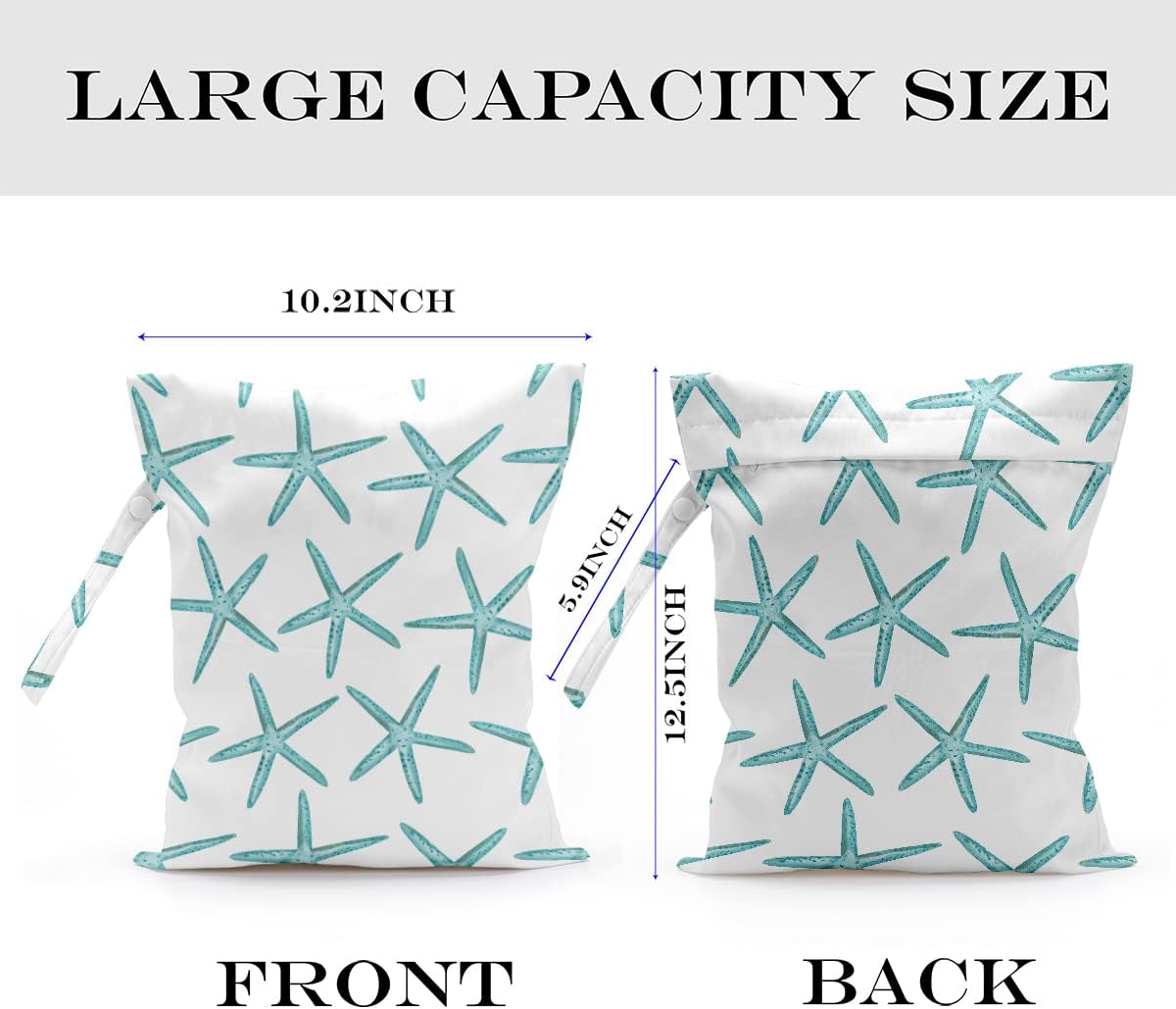 Wet Bag, Wet Dry Bag, Wet Bag for Swimsuit, Travel, Beach, Pool, Diapers, Dirty Yoga Gym Clothes, Makeup Bag, Waterproof Reusable Beach Bag Ocean Decor Starfish Sea Horse Anchor