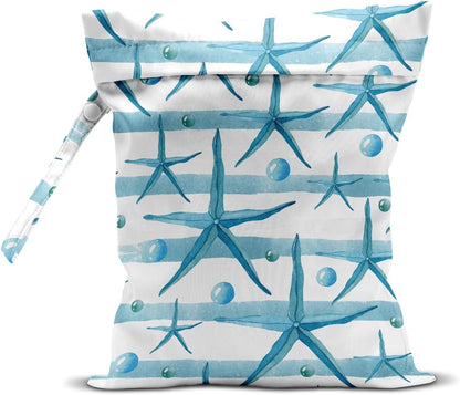 Wet Bag, Wet Dry Bag, Wet Bag for Swimsuit, Travel, Beach, Pool, Diapers, Dirty Yoga Gym Clothes, Makeup Bag, Waterproof Reusable Beach Bag Ocean Decor Starfish Sea Horse Anchor