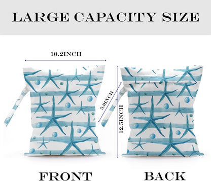 Wet Bag, Wet Dry Bag, Wet Bag for Swimsuit, Travel, Beach, Pool, Diapers, Dirty Yoga Gym Clothes, Makeup Bag, Waterproof Reusable Beach Bag Ocean Decor Starfish Sea Horse Anchor