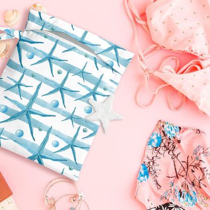 Wet Bag, Wet Dry Bag, Wet Bag for Swimsuit, Travel, Beach, Pool, Diapers, Dirty Yoga Gym Clothes, Makeup Bag, Waterproof Reusable Beach Bag Ocean Decor Starfish Sea Horse Anchor