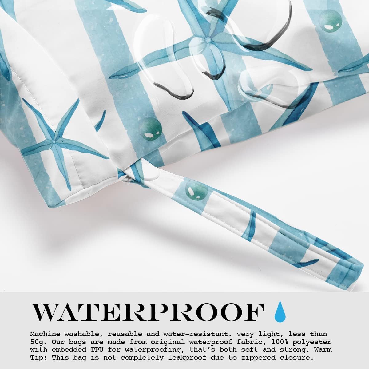 Wet Bag, Wet Dry Bag, Wet Bag for Swimsuit, Travel, Beach, Pool, Diapers, Dirty Yoga Gym Clothes, Makeup Bag, Waterproof Reusable Beach Bag Ocean Decor Starfish Sea Horse Anchor