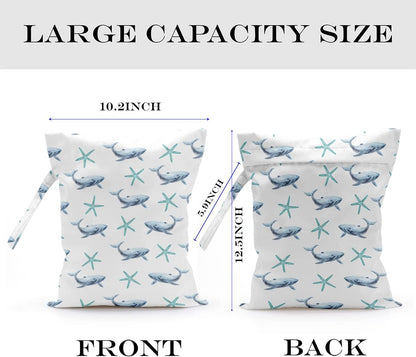 Wet Bag, Wet Dry Bag, Wet Bag for Swimsuit, Travel, Beach, Pool, Diapers, Dirty Yoga Gym Clothes, Makeup Bag, Waterproof Reusable Beach Bag Ocean Decor Starfish Sea Horse Anchor