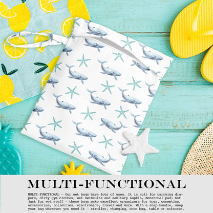 Wet Bag, Wet Dry Bag, Wet Bag for Swimsuit, Travel, Beach, Pool, Diapers, Dirty Yoga Gym Clothes, Makeup Bag, Waterproof Reusable Beach Bag Ocean Decor Starfish Sea Horse Anchor