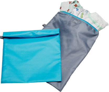 J.L. Childress Waterproof Wet and Dry Bags - Wet Bags for Swimsuits, Cloth Diapers & Baby Clothes, Leak Proof, Travel Organizer for Beach, Pool, Daycare, Machine Washable, Reusable - Teal/Grey, 2 Pack