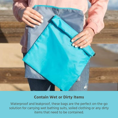 J.L. Childress Waterproof Wet and Dry Bags - Wet Bags for Swimsuits, Cloth Diapers & Baby Clothes, Leak Proof, Travel Organizer for Beach, Pool, Daycare, Machine Washable, Reusable - Teal/Grey, 2 Pack