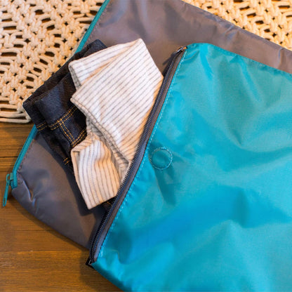 J.L. Childress Waterproof Wet and Dry Bags - Wet Bags for Swimsuits, Cloth Diapers & Baby Clothes, Leak Proof, Travel Organizer for Beach, Pool, Daycare, Machine Washable, Reusable - Teal/Grey, 2 Pack