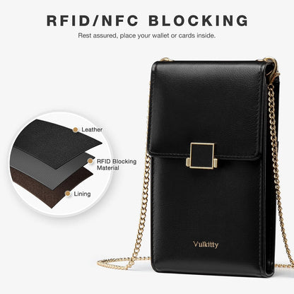 Vulkitty Cell Phone Purse with Crossbody Strap, Small Crossbody Purse for Women, Mobile Phone Bags, Leather Passport Bag