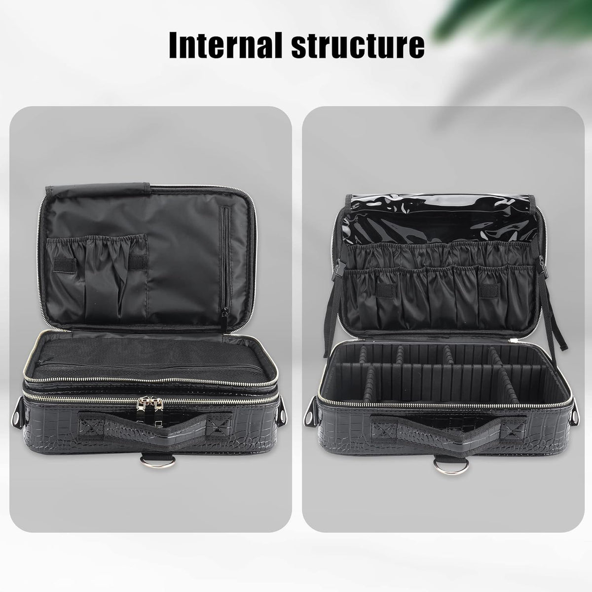 Travel Makeup Train Case,Large Capacity Cosmetic Bags for Women,Portable Makeup Bag Organizer with Adjustable Dividers & Shoulder Strap (Black, L)