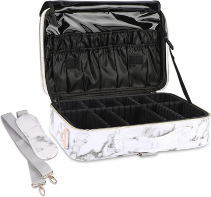Travel Makeup Train Case,Large Capacity Cosmetic Bags for Women,Portable Makeup Bag Organizer with Adjustable Dividers & Shoulder Strap (Black, L)