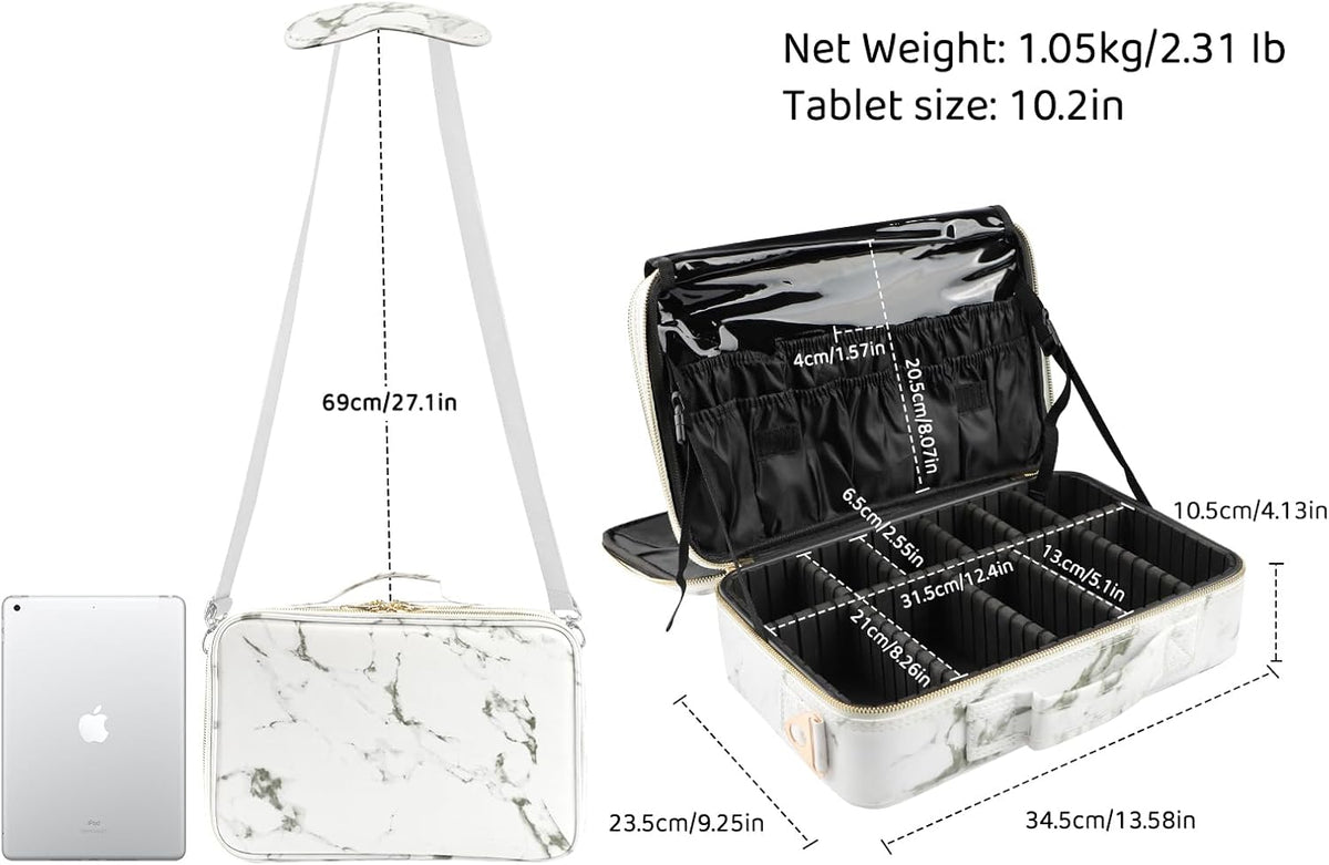 Travel Makeup Train Case,Large Capacity Cosmetic Bags for Women,Portable Makeup Bag Organizer with Adjustable Dividers & Shoulder Strap (Black, L)