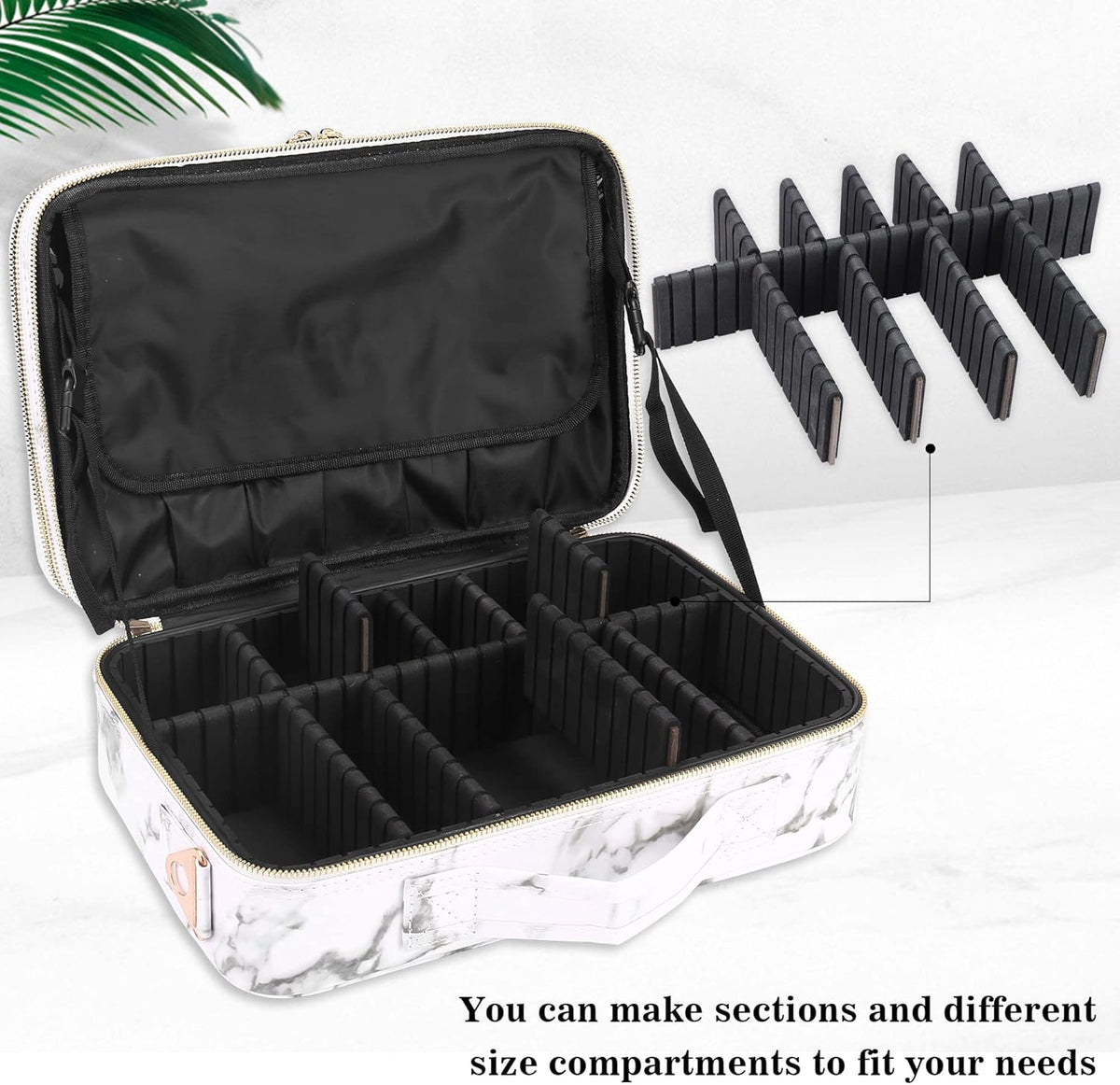 Travel Makeup Train Case,Large Capacity Cosmetic Bags for Women,Portable Makeup Bag Organizer with Adjustable Dividers & Shoulder Strap (Black, L)