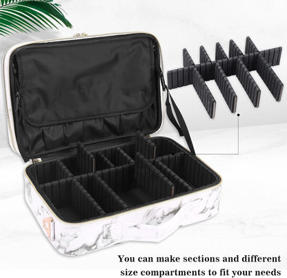 Travel Makeup Train Case,Large Capacity Cosmetic Bags for Women,Portable Makeup Bag Organizer with Adjustable Dividers & Shoulder Strap (Black, L)