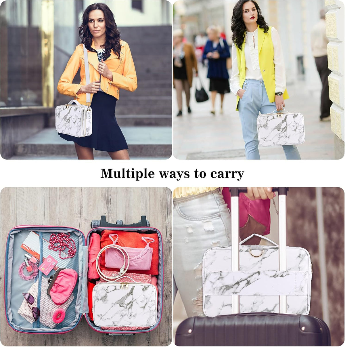Travel Makeup Train Case,Large Capacity Cosmetic Bags for Women,Portable Makeup Bag Organizer with Adjustable Dividers & Shoulder Strap (Black, L)
