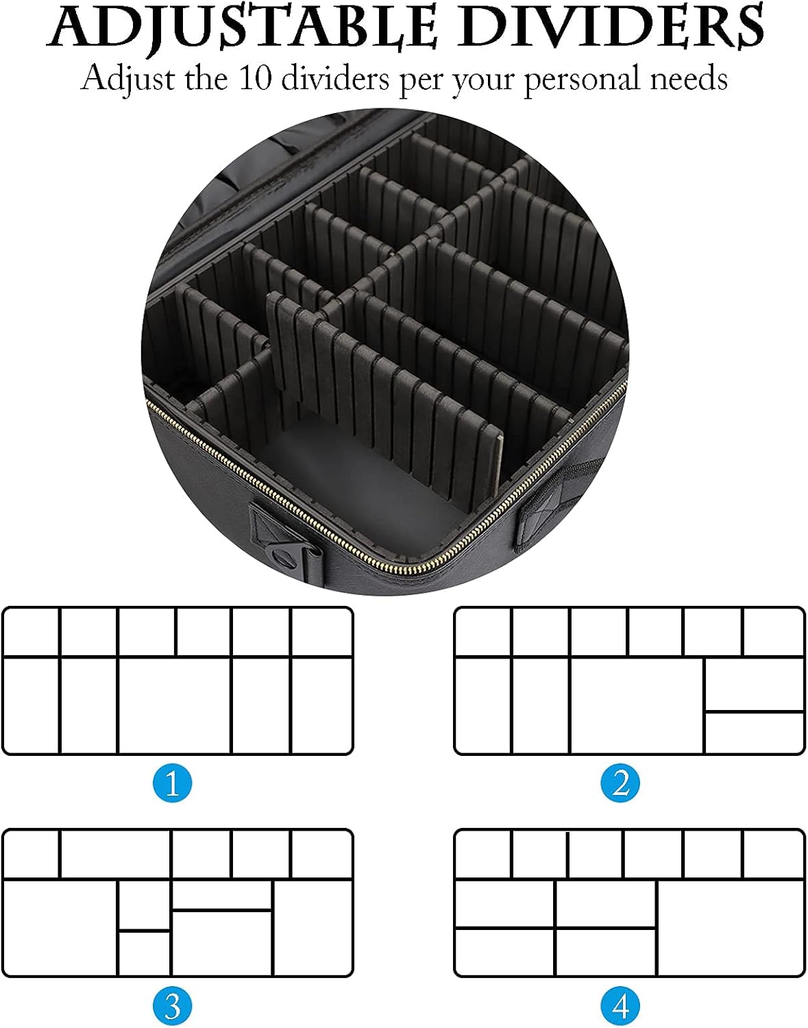 Travel Makeup Train Case,Large Capacity Cosmetic Bags for Women,Portable Makeup Bag Organizer with Adjustable Dividers & Shoulder Strap (Black, L)