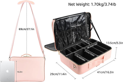 Travel Makeup Train Case,Large Capacity Cosmetic Bags for Women,Portable Makeup Bag Organizer with Adjustable Dividers & Shoulder Strap (Black, L)