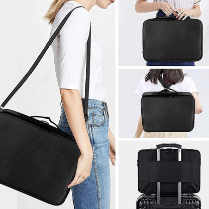 Travel Makeup Train Case,Large Capacity Cosmetic Bags for Women,Portable Makeup Bag Organizer with Adjustable Dividers & Shoulder Strap (Black, L)