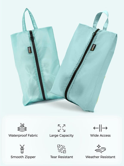 2 Pack Shoe Bags for Travel, Water-Resistant Organizers, Cyan | 100D Composite Nylon, Translucent Design, Large Capacity, Odor and Dust Protection For Gym, Soccer, Golf, Tennis, Baseball