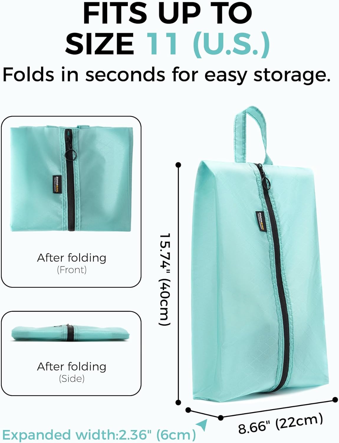 2 Pack Shoe Bags for Travel, Water-Resistant Organizers, Cyan | 100D Composite Nylon, Translucent Design, Large Capacity, Odor and Dust Protection For Gym, Soccer, Golf, Tennis, Baseball