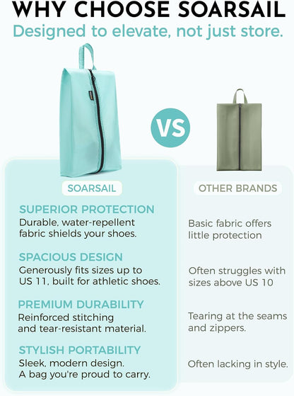 2 Pack Shoe Bags for Travel, Water-Resistant Organizers, Cyan | 100D Composite Nylon, Translucent Design, Large Capacity, Odor and Dust Protection For Gym, Soccer, Golf, Tennis, Baseball