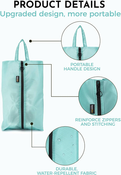 2 Pack Shoe Bags for Travel, Water-Resistant Organizers, Cyan | 100D Composite Nylon, Translucent Design, Large Capacity, Odor and Dust Protection For Gym, Soccer, Golf, Tennis, Baseball