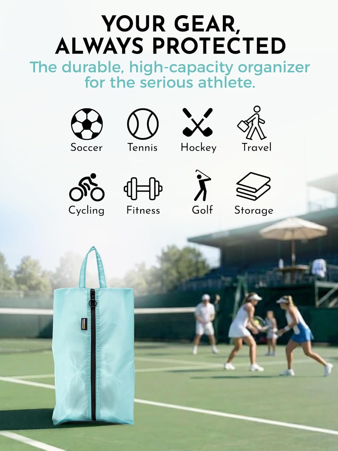 2 Pack Shoe Bags for Travel, Water-Resistant Organizers, Cyan | 100D Composite Nylon, Translucent Design, Large Capacity, Odor and Dust Protection For Gym, Soccer, Golf, Tennis, Baseball