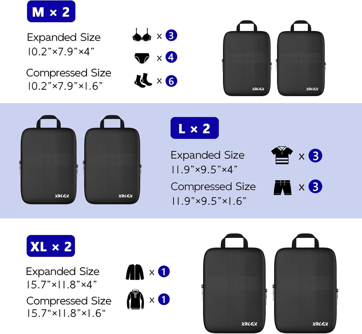 Compression Packing Cubes for Travel Organizer Boxes, Compressible Luggage Cubes Essential Travel Accessories