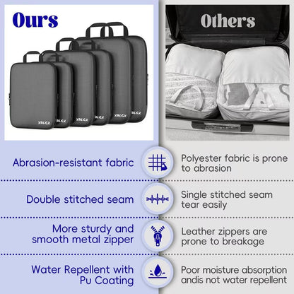 Compression Packing Cubes for Travel Organizer Boxes, Compressible Luggage Cubes Essential Travel Accessories