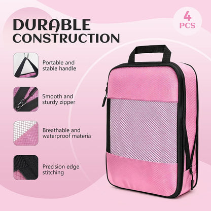 Compression Packing Cubes for Travel Organizer Boxes, Compressible Luggage Cubes Essential Travel Accessories