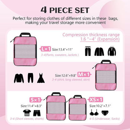 Compression Packing Cubes for Travel Organizer Boxes, Compressible Luggage Cubes Essential Travel Accessories