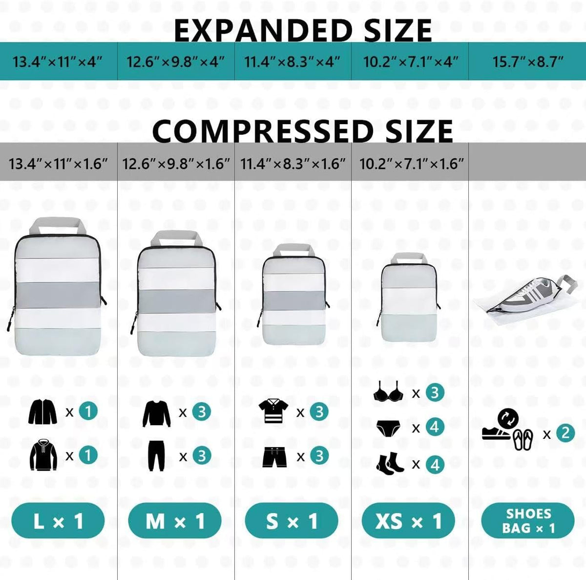 Compression Packing Cubes for Travel Organizer Boxes, Compressible Luggage Cubes Essential Travel Accessories