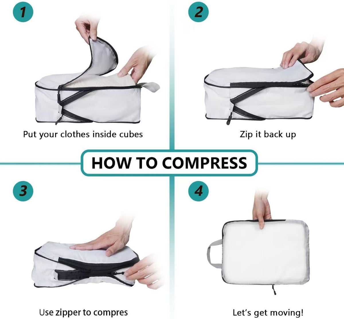 Compression Packing Cubes for Travel Organizer Boxes, Compressible Luggage Cubes Essential Travel Accessories