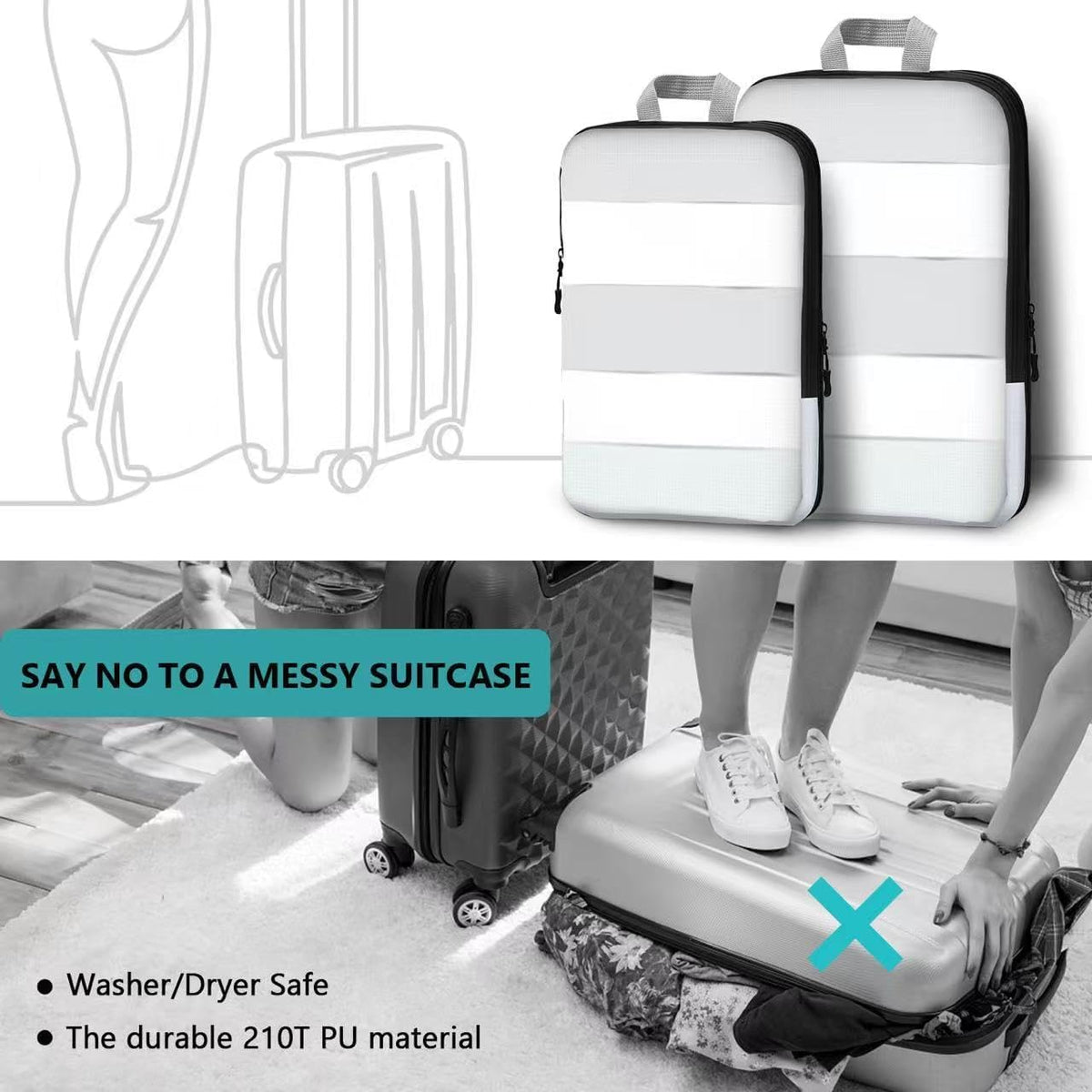 Compression Packing Cubes for Travel Organizer Boxes, Compressible Luggage Cubes Essential Travel Accessories