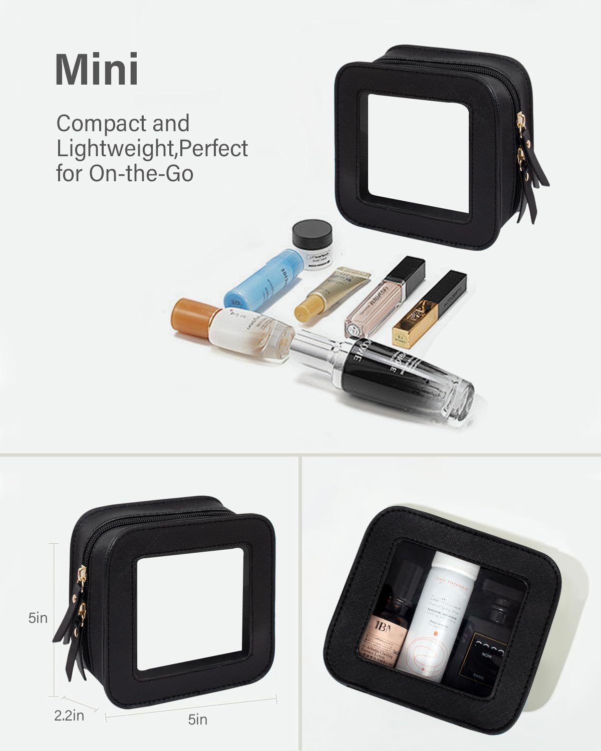 2 Pcs Travel Clear Makeup Bag Set, Clear White Makeup Organizer with Zipper Leather Travel Bags for Toiletries Small Cosmetic Bags for Women Mini Make up Pouch Toiletry Bags Car Essentials