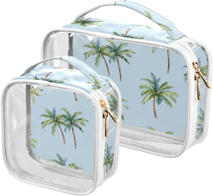 Palm Trees Blue Toiletry Bag Travel Makeup Organizer Cosmetic Bags Clear Pouch Waterproof with Handle for Men Women
