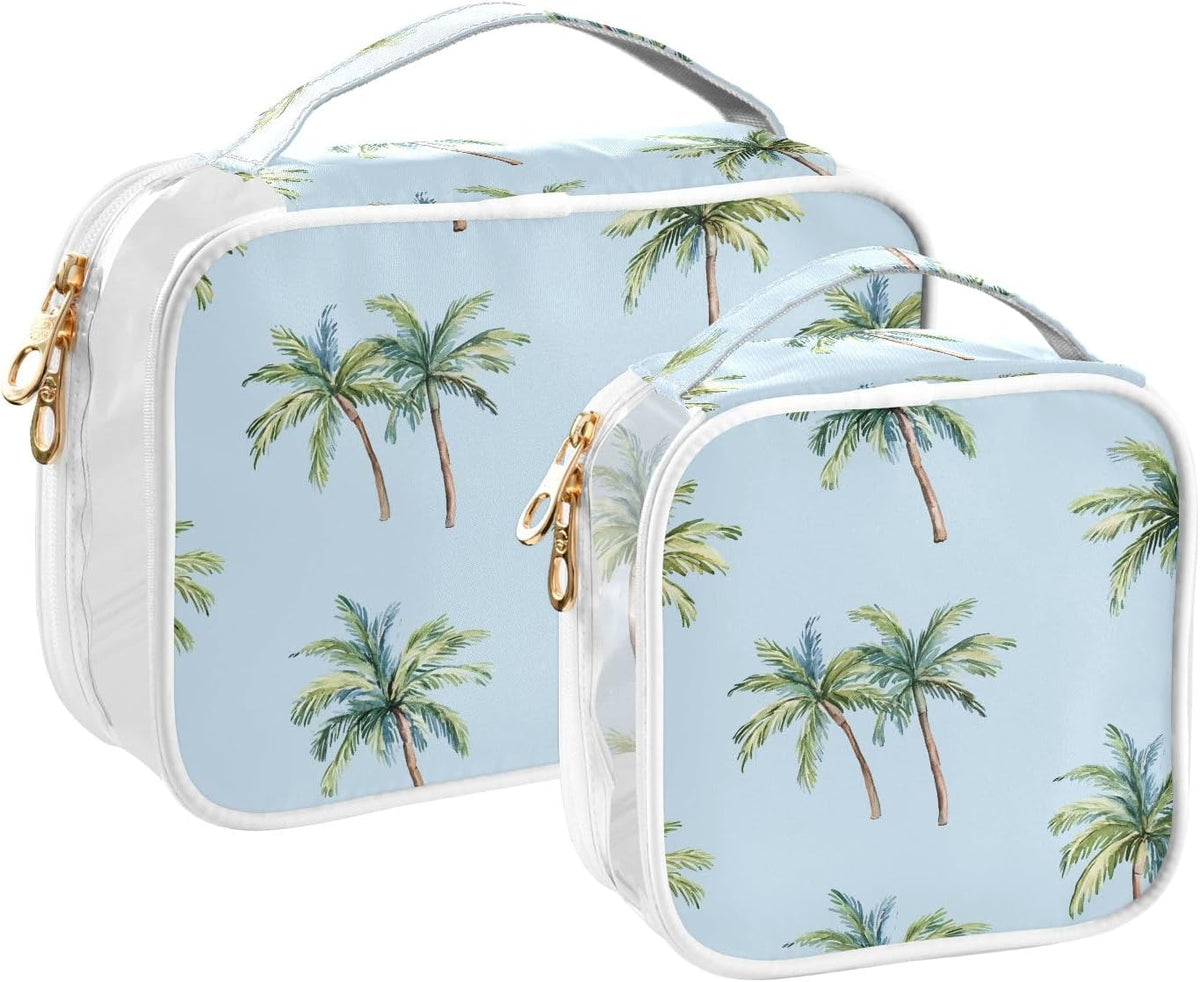 Palm Trees Blue Toiletry Bag Travel Makeup Organizer Cosmetic Bags Clear Pouch Waterproof with Handle for Men Women