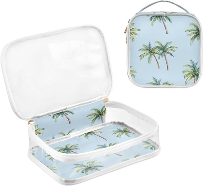 Palm Trees Blue Toiletry Bag Travel Makeup Organizer Cosmetic Bags Clear Pouch Waterproof with Handle for Men Women