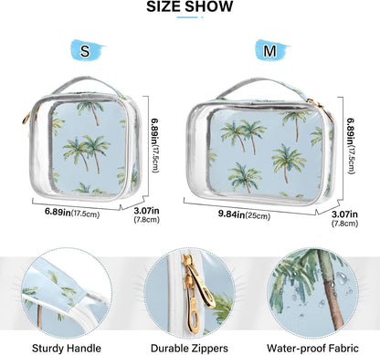 Palm Trees Blue Toiletry Bag Travel Makeup Organizer Cosmetic Bags Clear Pouch Waterproof with Handle for Men Women