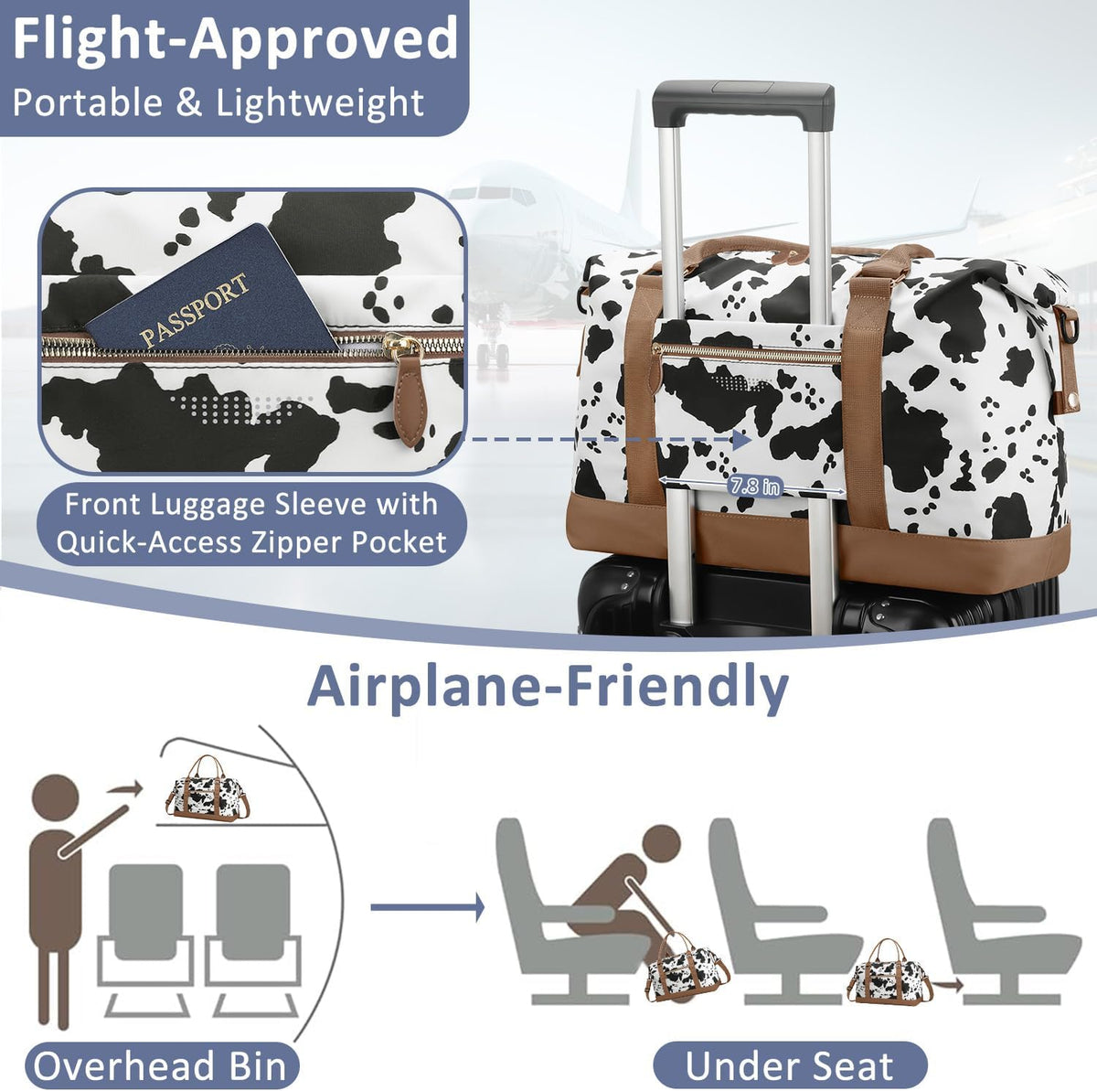 Travel Duffle Bag for Women, Weekender Bags, Hospital Bag for Labor Delivery, Lightweight Tote Duffel Overnight Bag with Luggage Sleeve, Airplane Travel Bags with Toiletry Bag,X-Large,Black