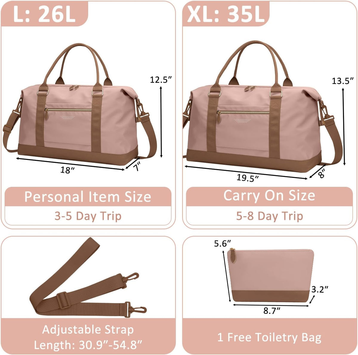 Travel Duffle Bag for Women, Weekender Bags, Hospital Bag for Labor Delivery, Lightweight Tote Duffel Overnight Bag with Luggage Sleeve, Airplane Travel Bags with Toiletry Bag,X-Large,Black