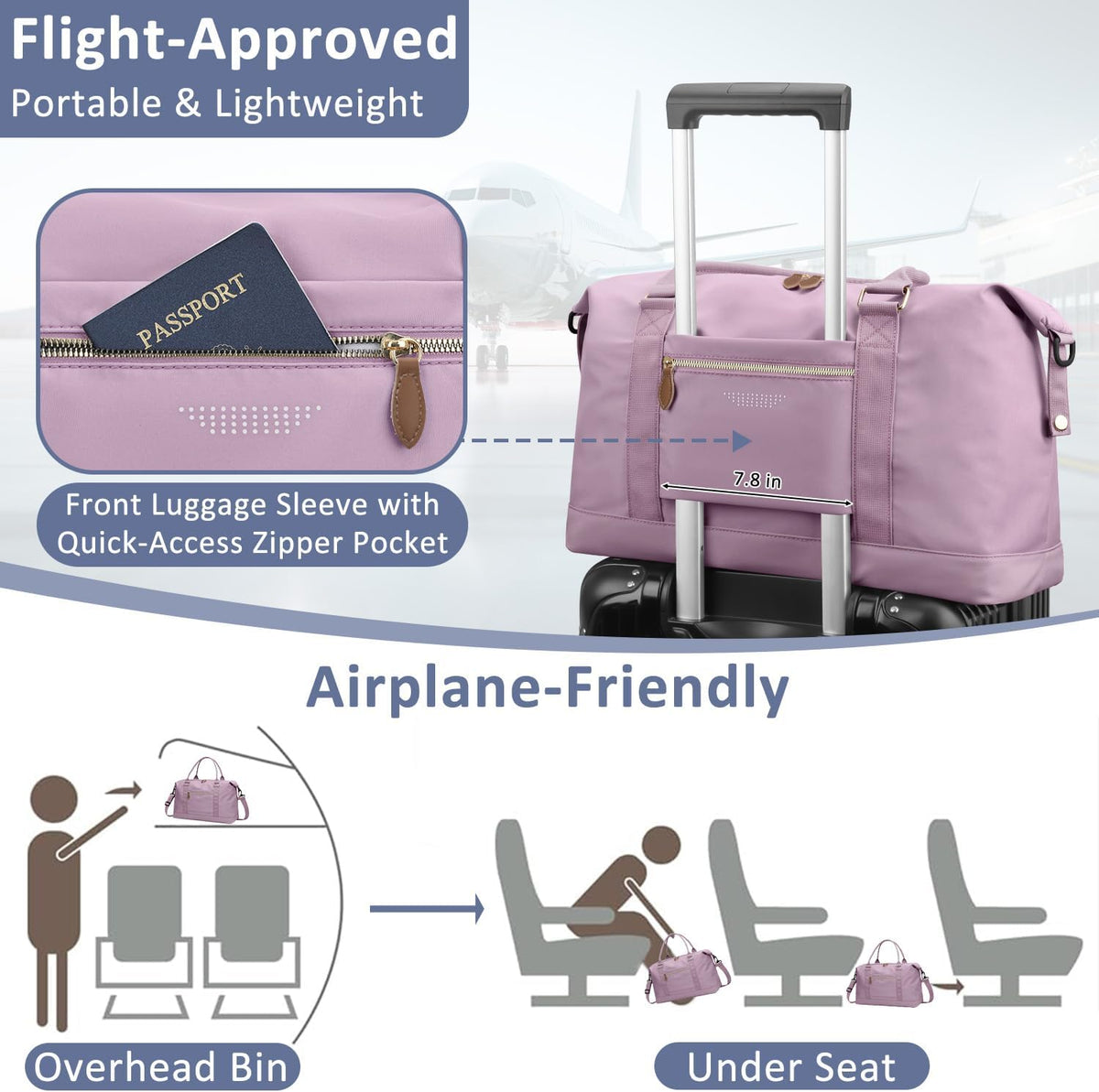 Travel Duffle Bag for Women, Weekender Bags, Hospital Bag for Labor Delivery, Lightweight Tote Duffel Overnight Bag with Luggage Sleeve, Airplane Travel Bags with Toiletry Bag,X-Large,Black