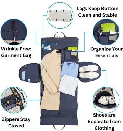 Carry On Bag for Women - Premium Convertible Garment Duffel for Travel, Great as a Garment Bag for Suits and Dresses, with Shoe Pocket and Cute Shoulder Strap