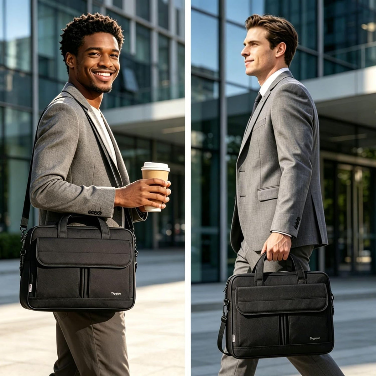 17 Inch Laptop Bag, Professional Business Briefcase for Men, Black | Carry On Padded Messenger Shoulder Bag with Strap, Premium Water Resistant Computer Carrying Case, for Office Work Travel