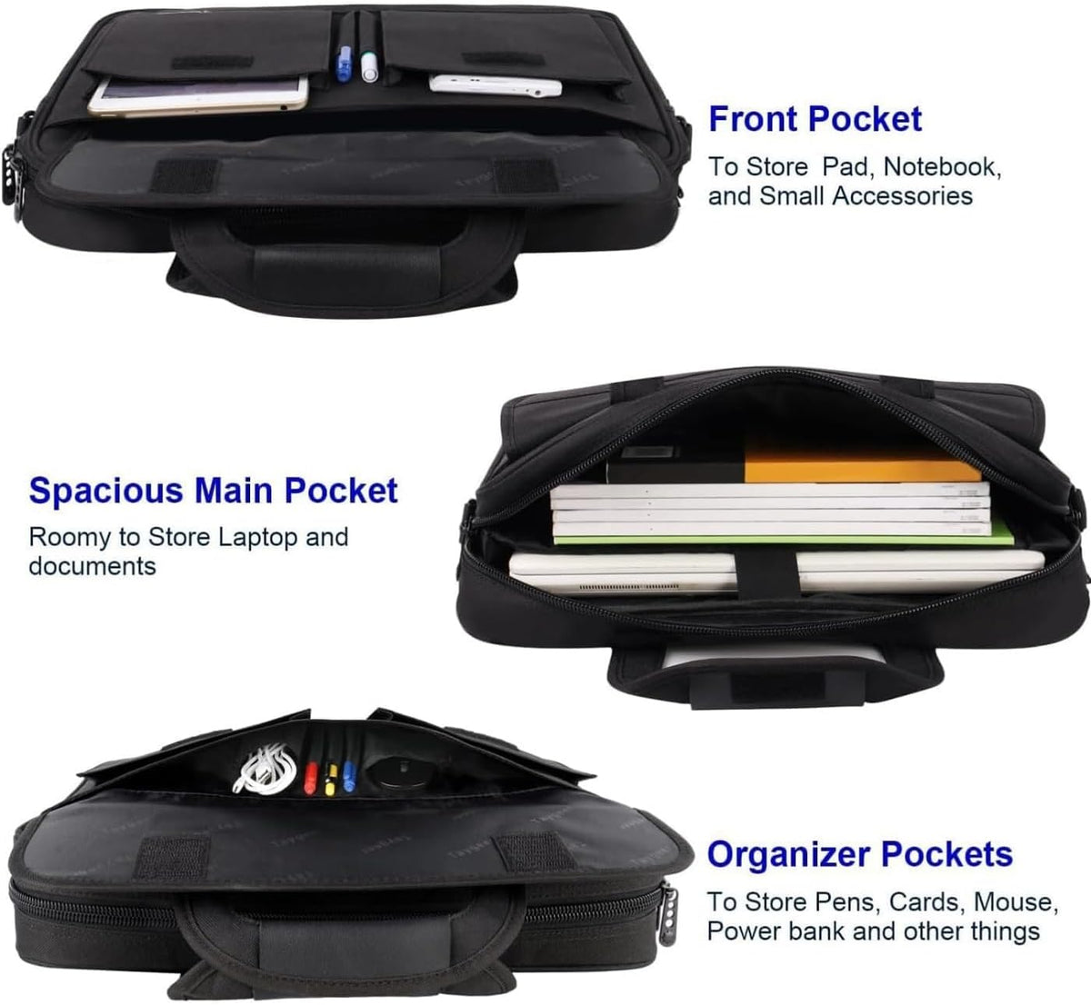 17 Inch Laptop Bag, Professional Business Briefcase for Men, Black | Carry On Padded Messenger Shoulder Bag with Strap, Premium Water Resistant Computer Carrying Case, for Office Work Travel