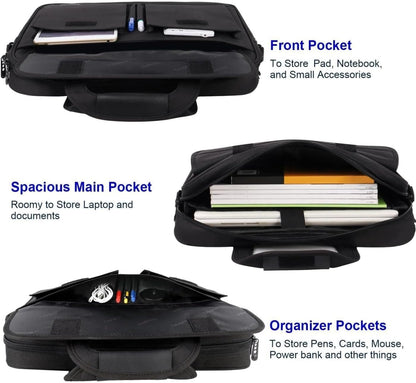 17 Inch Laptop Bag, Professional Business Briefcase for Men, Black | Carry On Padded Messenger Shoulder Bag with Strap, Premium Water Resistant Computer Carrying Case, for Office Work Travel