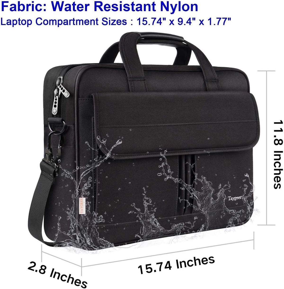 17 Inch Laptop Bag, Professional Business Briefcase for Men, Black | Carry On Padded Messenger Shoulder Bag with Strap, Premium Water Resistant Computer Carrying Case, for Office Work Travel