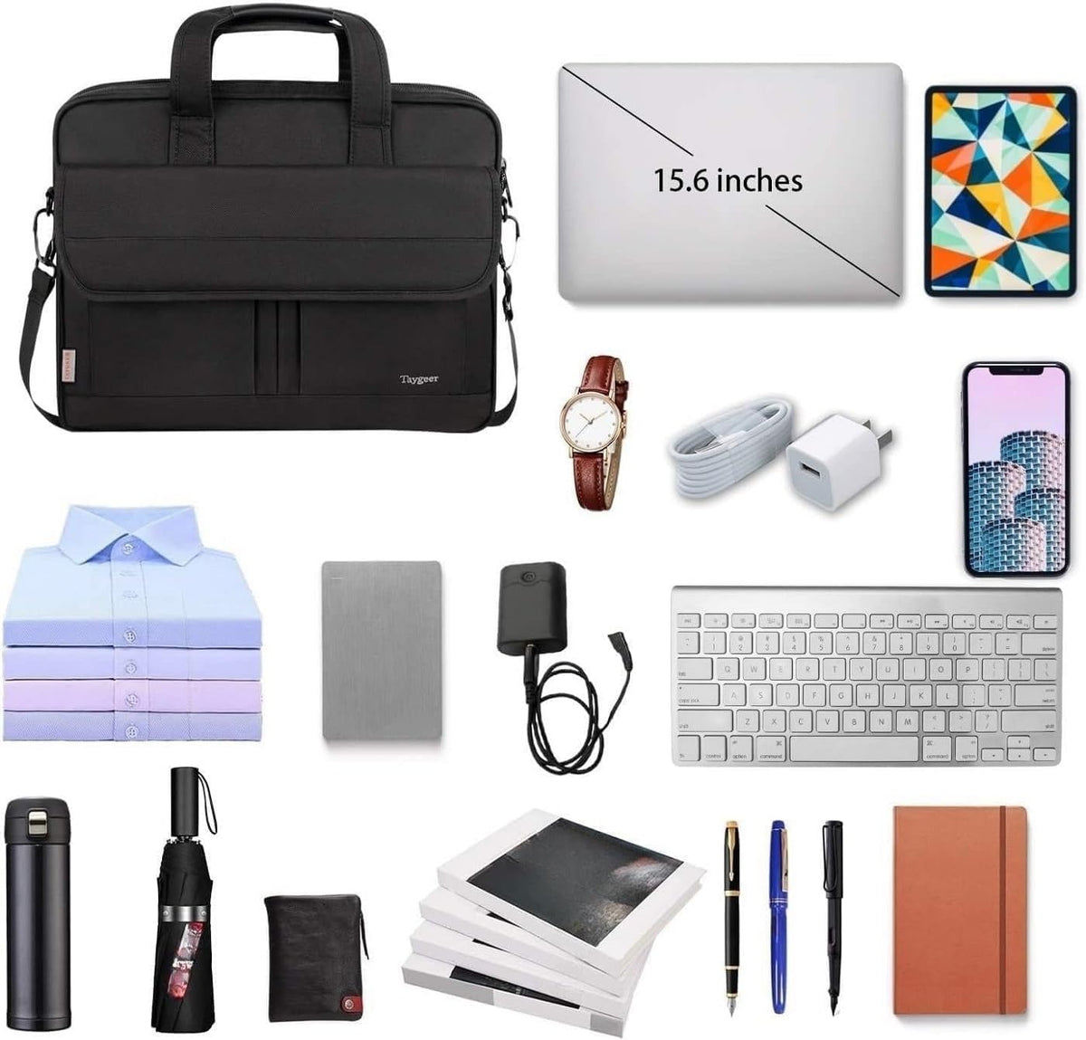 17 Inch Laptop Bag, Professional Business Briefcase for Men, Black | Carry On Padded Messenger Shoulder Bag with Strap, Premium Water Resistant Computer Carrying Case, for Office Work Travel