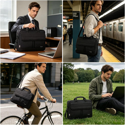 17 Inch Laptop Bag, Professional Business Briefcase for Men, Black | Carry On Padded Messenger Shoulder Bag with Strap, Premium Water Resistant Computer Carrying Case, for Office Work Travel