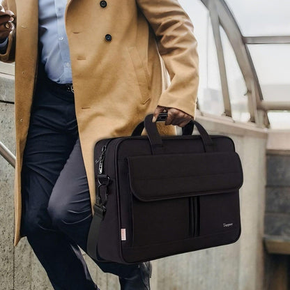 17 Inch Laptop Bag, Professional Business Briefcase for Men, Black | Carry On Padded Messenger Shoulder Bag with Strap, Premium Water Resistant Computer Carrying Case, for Office Work Travel