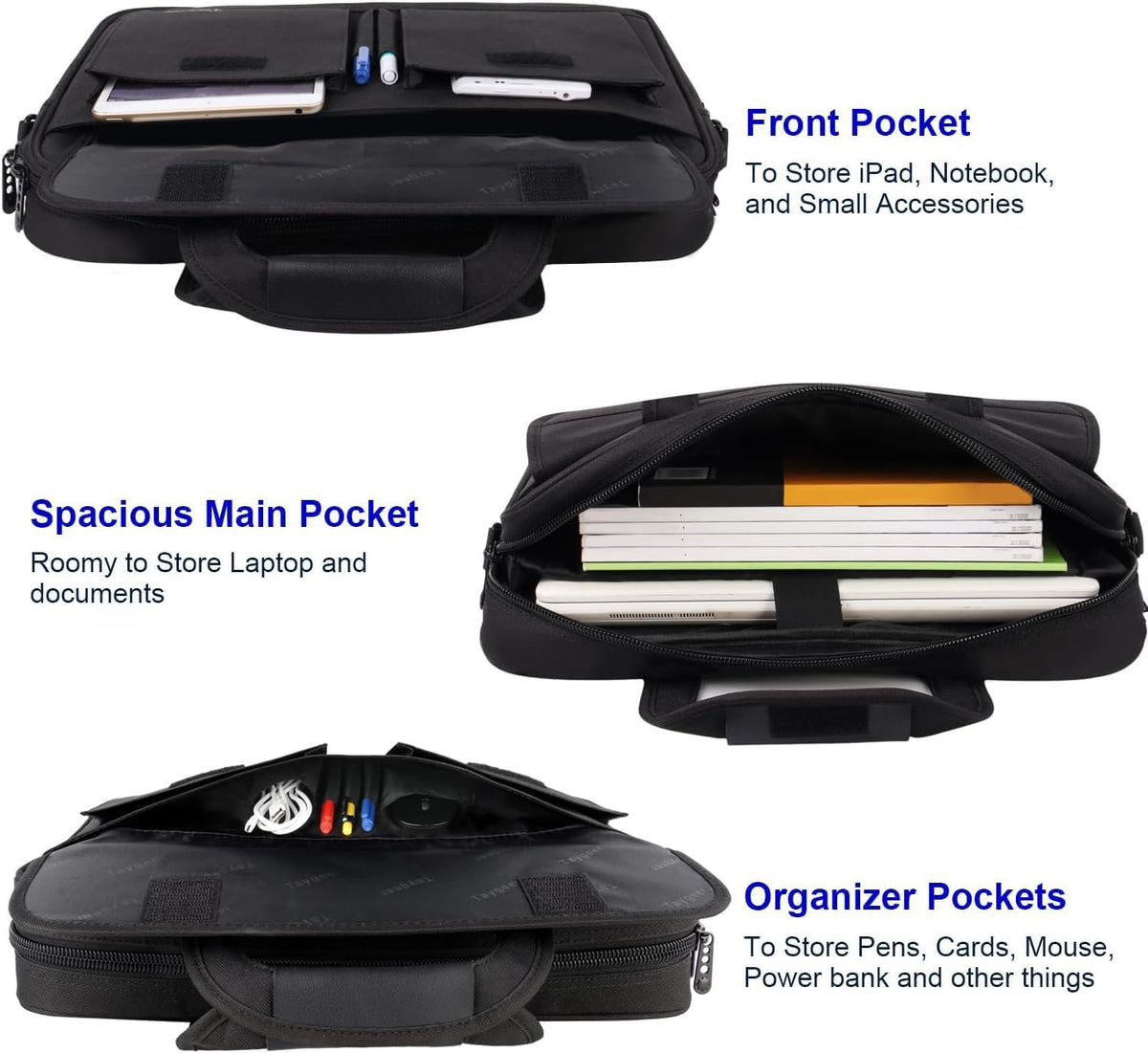 17 Inch Laptop Bag, Professional Business Briefcase for Men, Black | Carry On Padded Messenger Shoulder Bag with Strap, Premium Water Resistant Computer Carrying Case, for Office Work Travel